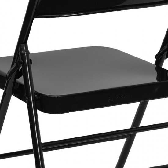 Triple Braced & Double Hinged Black Metal Folding Chair