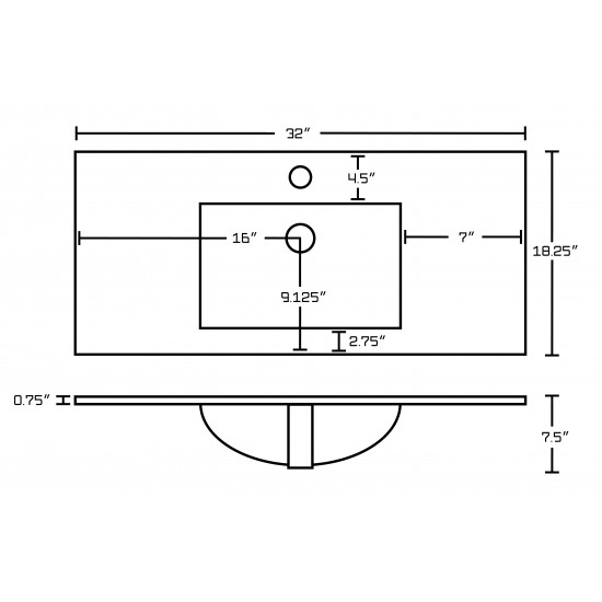 32-in. W 1 Hole Ceramic Top Set In White Color