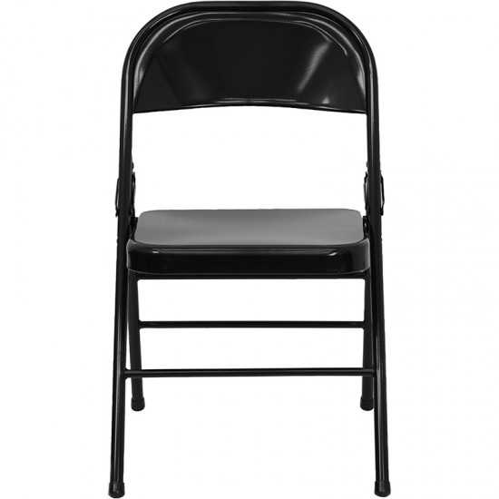 Triple Braced & Double Hinged Black Metal Folding Chair