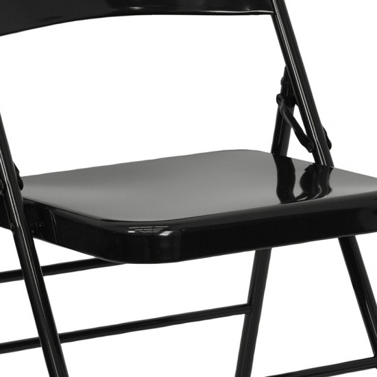 Triple Braced & Double Hinged Black Metal Folding Chair