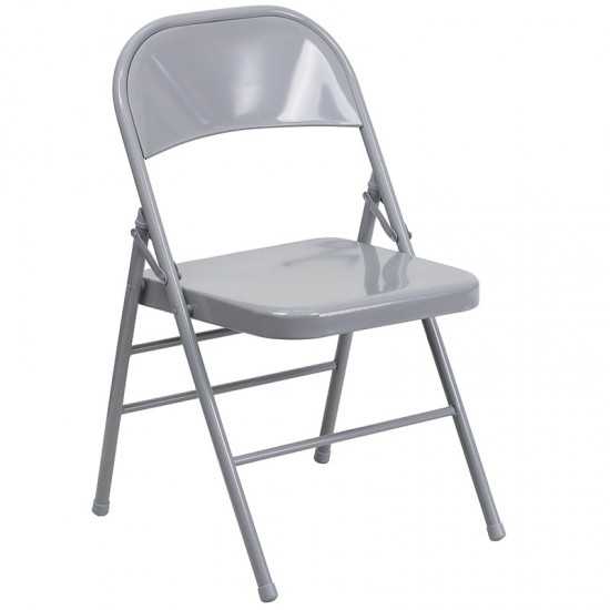 Triple Braced & Double Hinged Gray Metal Folding Chair