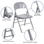 Triple Braced & Double Hinged Gray Metal Folding Chair