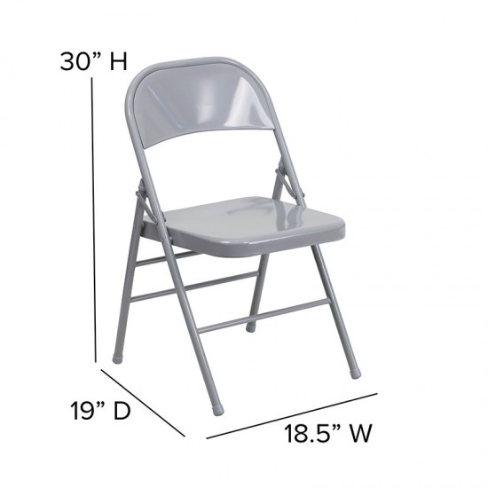 Triple Braced & Double Hinged Gray Metal Folding Chair