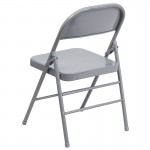 Triple Braced & Double Hinged Gray Metal Folding Chair