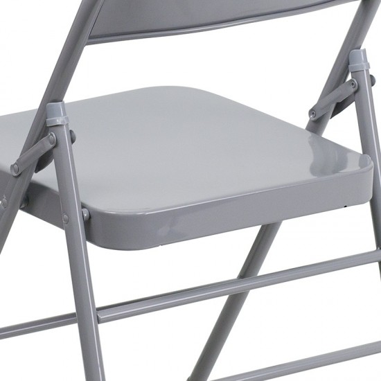 Triple Braced & Double Hinged Gray Metal Folding Chair