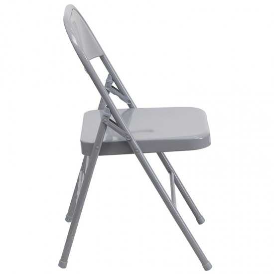 Triple Braced & Double Hinged Gray Metal Folding Chair