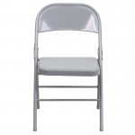 Triple Braced & Double Hinged Gray Metal Folding Chair