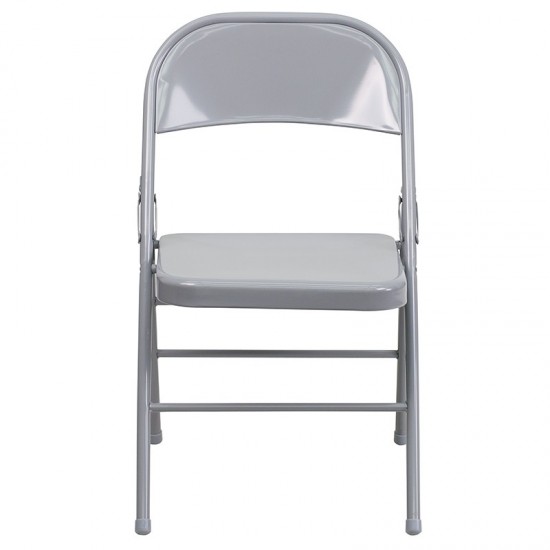 Triple Braced & Double Hinged Gray Metal Folding Chair