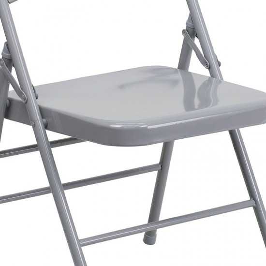 Triple Braced & Double Hinged Gray Metal Folding Chair