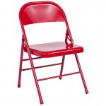 Triple Braced & Double Hinged Red Metal Folding Chair