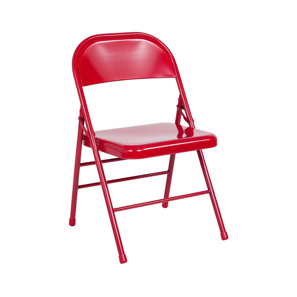 Triple Braced & Double Hinged Red Metal Folding Chair