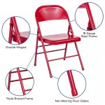 Triple Braced & Double Hinged Red Metal Folding Chair