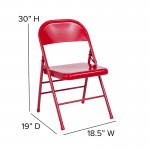 Triple Braced & Double Hinged Red Metal Folding Chair