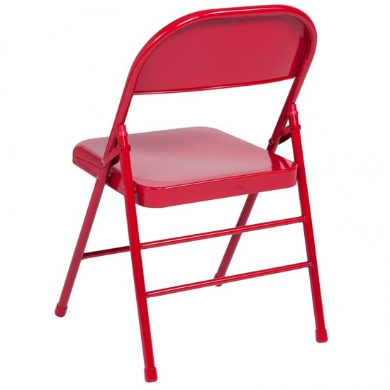 Triple Braced & Double Hinged Red Metal Folding Chair