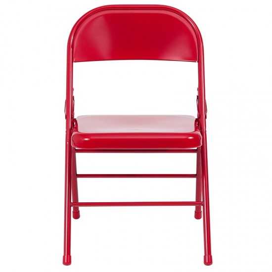 Triple Braced & Double Hinged Red Metal Folding Chair