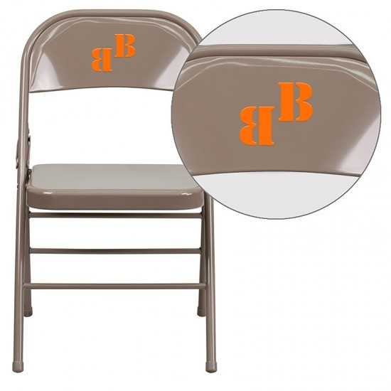 Personalized Triple Braced & Double Hinged Beige Metal Folding Chair