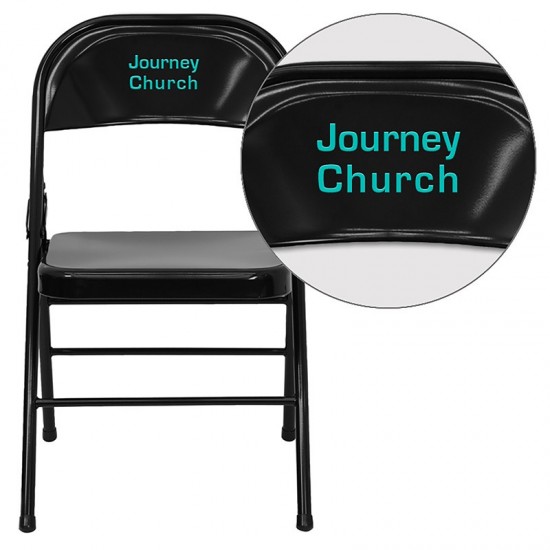 Personalized Triple Braced & Double Hinged Black Metal Folding Chair