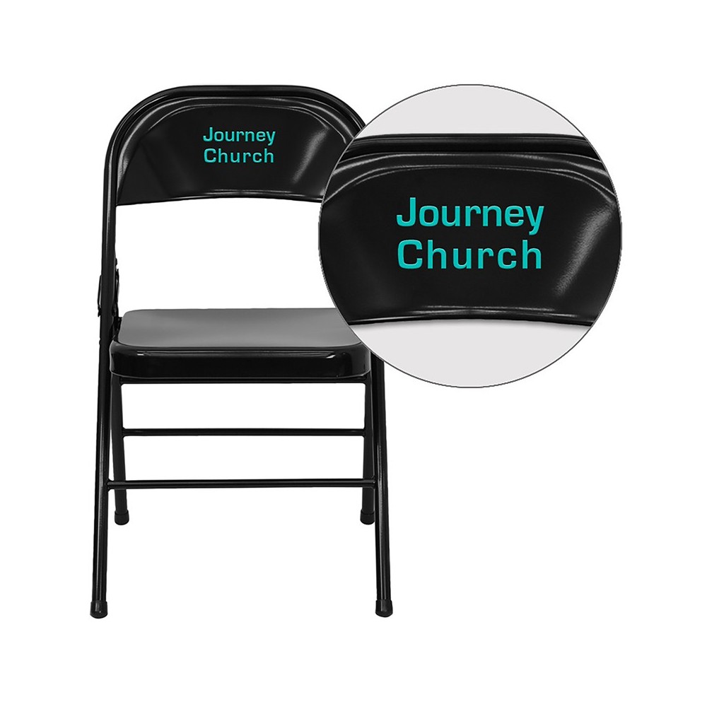 Personalized Triple Braced & Double Hinged Black Metal Folding Chair