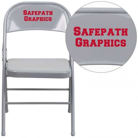 Personalized Triple Braced & Double Hinged Gray Metal Folding Chair