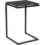 Burbank Black Glass End Table with Black Metal Frame