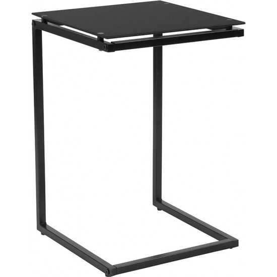 Burbank Black Glass End Table with Black Metal Frame