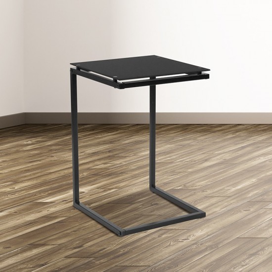 Burbank Black Glass End Table with Black Metal Frame