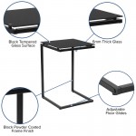 Burbank Black Glass End Table with Black Metal Frame