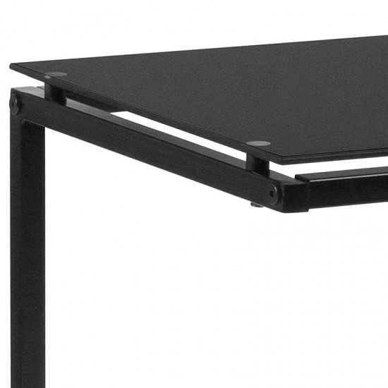 Burbank Black Glass End Table with Black Metal Frame