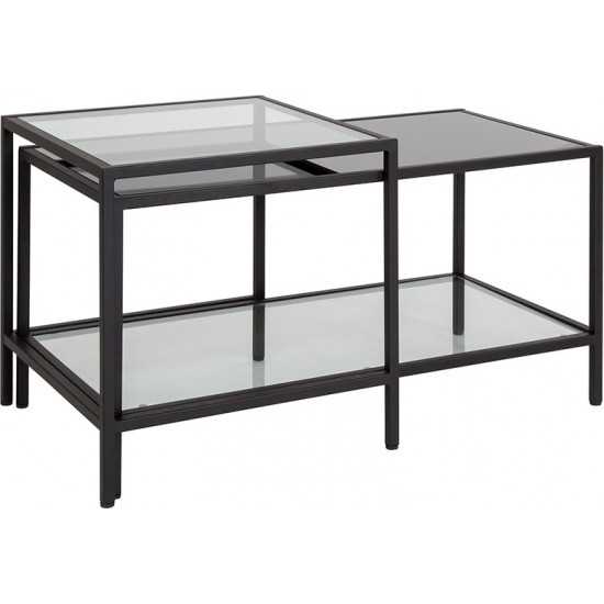 Westerly Multi-Tiered Glass Coffee Table with Black Metal Frame