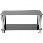 Riverside Collection Black Glass Coffee Table with Shelves and Stainless Steel Frame