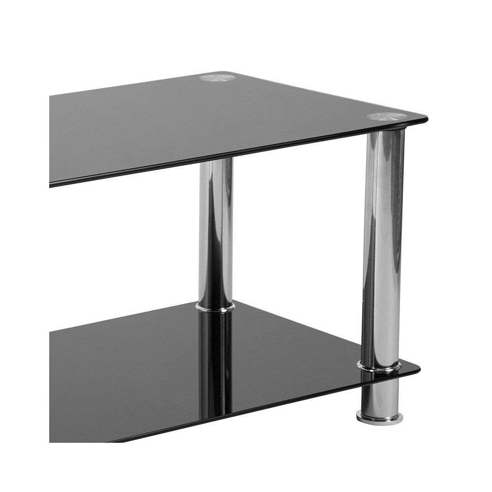 Riverside Collection Black Glass Coffee Table with Shelves and ...