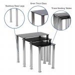 Riverside Collection Black Glass Nesting Tables with Stainless Steel Legs