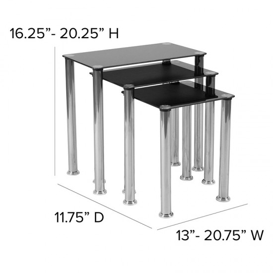 Riverside Collection Black Glass Nesting Tables with Stainless Steel Legs