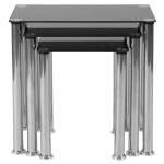 Riverside Collection Black Glass Nesting Tables with Stainless Steel Legs