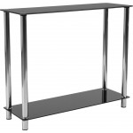 Riverside Collection Black Glass Console Table with Shelves and Stainless Steel Frame