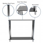 Riverside Collection Black Glass Console Table with Shelves and Stainless Steel Frame