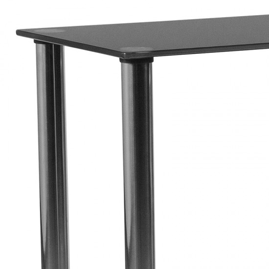 Riverside Collection Black Glass Console Table with Shelves and Stainless Steel Frame