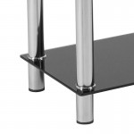 Riverside Collection Black Glass Console Table with Shelves and Stainless Steel Frame