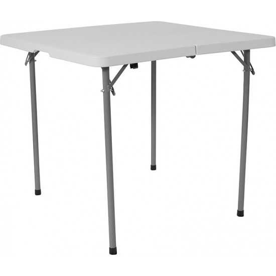 2.79-Foot Square Bi-Fold Granite White Plastic Folding Table with Carrying Handle