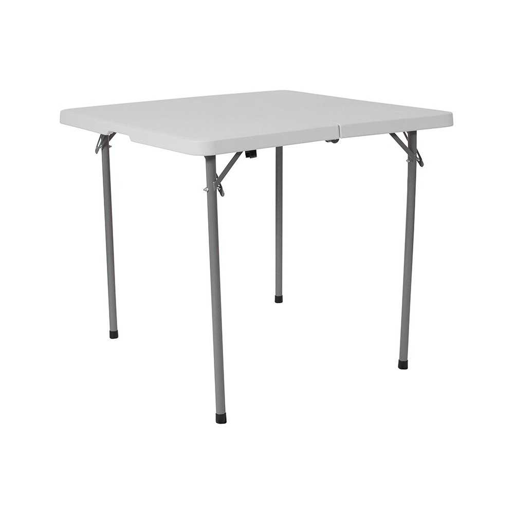 2.79-Foot Square Bi-Fold Granite White Plastic Folding Table with Carrying Handle