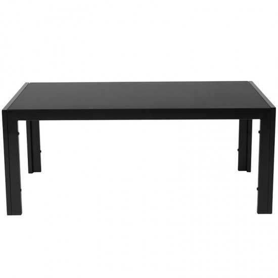 Franklin Collection Sleek Black Glass Coffee Table with Black Metal Legs