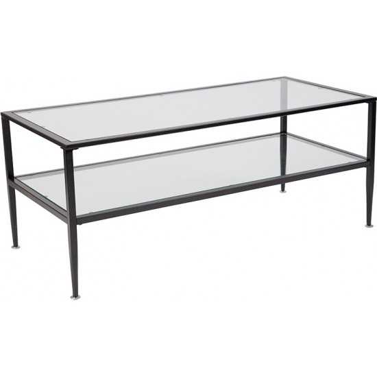 Newport Collection Glass Coffee Table with Black Metal Frame