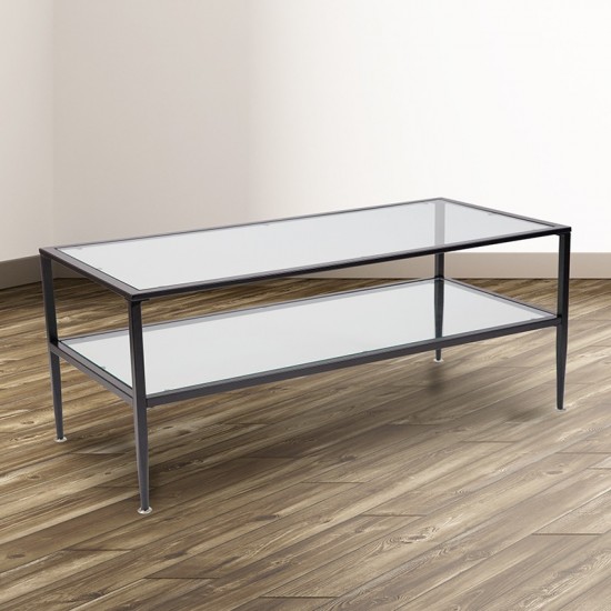 Newport Collection Glass Coffee Table with Black Metal Frame