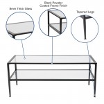 Newport Collection Glass Coffee Table with Black Metal Frame