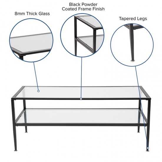 Newport Collection Glass Coffee Table with Black Metal Frame