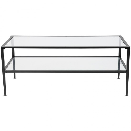 Newport Collection Glass Coffee Table with Black Metal Frame
