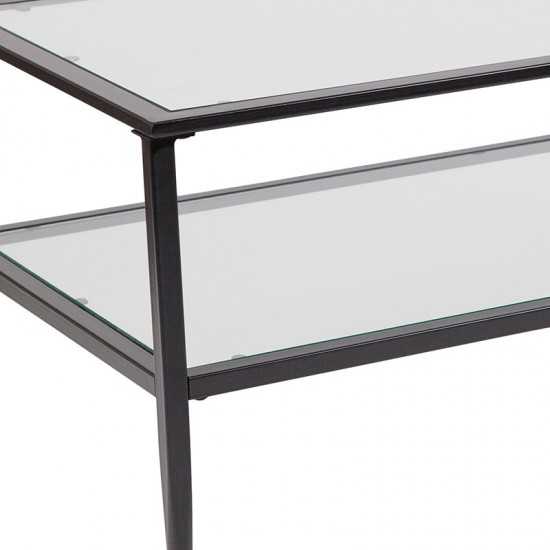 Newport Collection Glass Coffee Table with Black Metal Frame