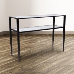 Newport Collection Glass Console Table with Shelves and Black Metal Frame