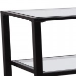 Newport Collection Glass Console Table with Shelves and Black Metal Frame