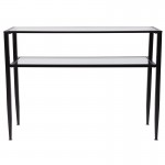 Newport Collection Glass Console Table with Shelves and Black Metal Frame